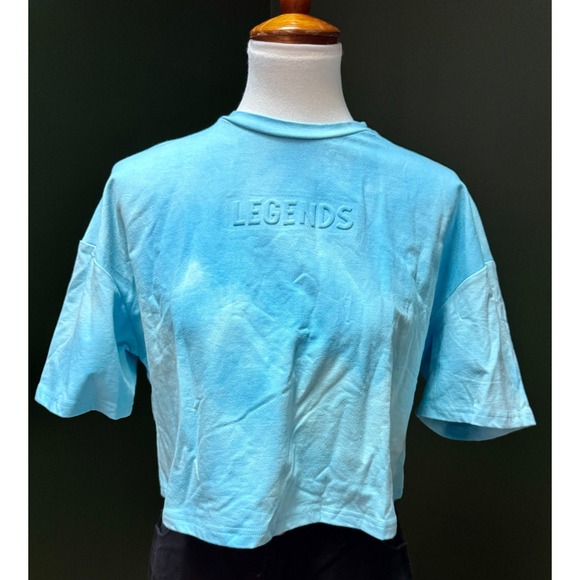 NWT Norris Nuts Legends Blue Tie Dye Embossed Crop Top Women's Size L - Picture 1 of 10